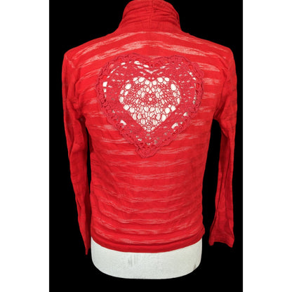 Y2K Coquette Crochet Heart Back Red Striped Cardigan