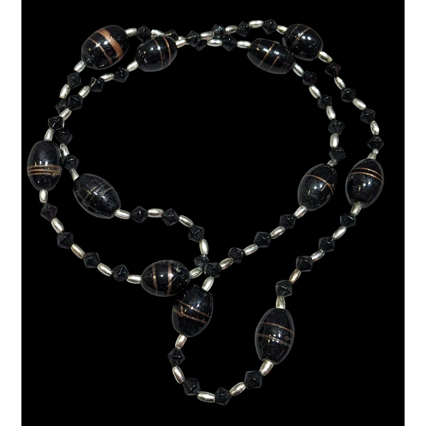 Gothic Black Glass And Silver Tone Beaded Necklace