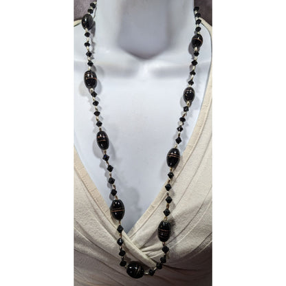 Gothic Black Glass And Silver Tone Beaded Necklace