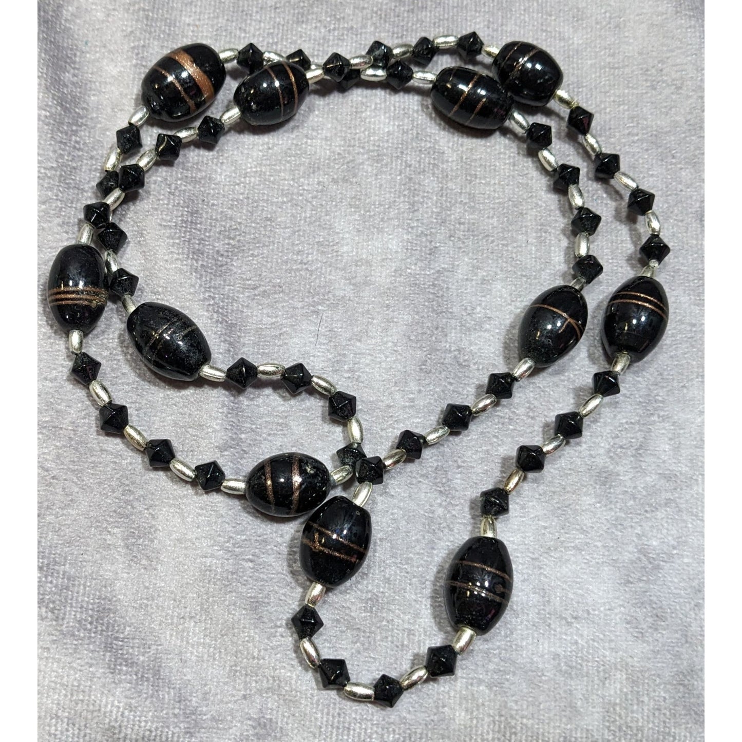 Gothic Black Glass And Silver Tone Beaded Necklace