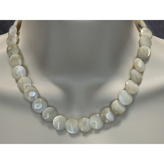 Vintage Mother Of Pearl Disc Necklace With Barrel Clasp