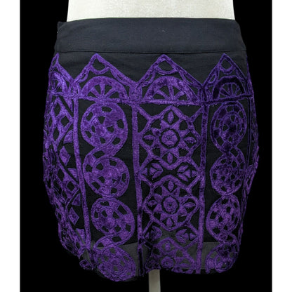 Rococo Sand Gothic Purple And Black Burnt Out Velvet Mini Skirt