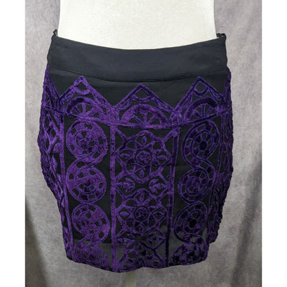 Rococo Sand Gothic Purple And Black Burnt Out Velvet Mini Skirt