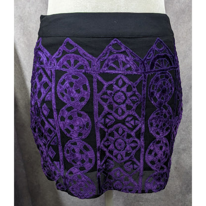 Rococo Sand Gothic Purple And Black Burnt Out Velvet Mini Skirt