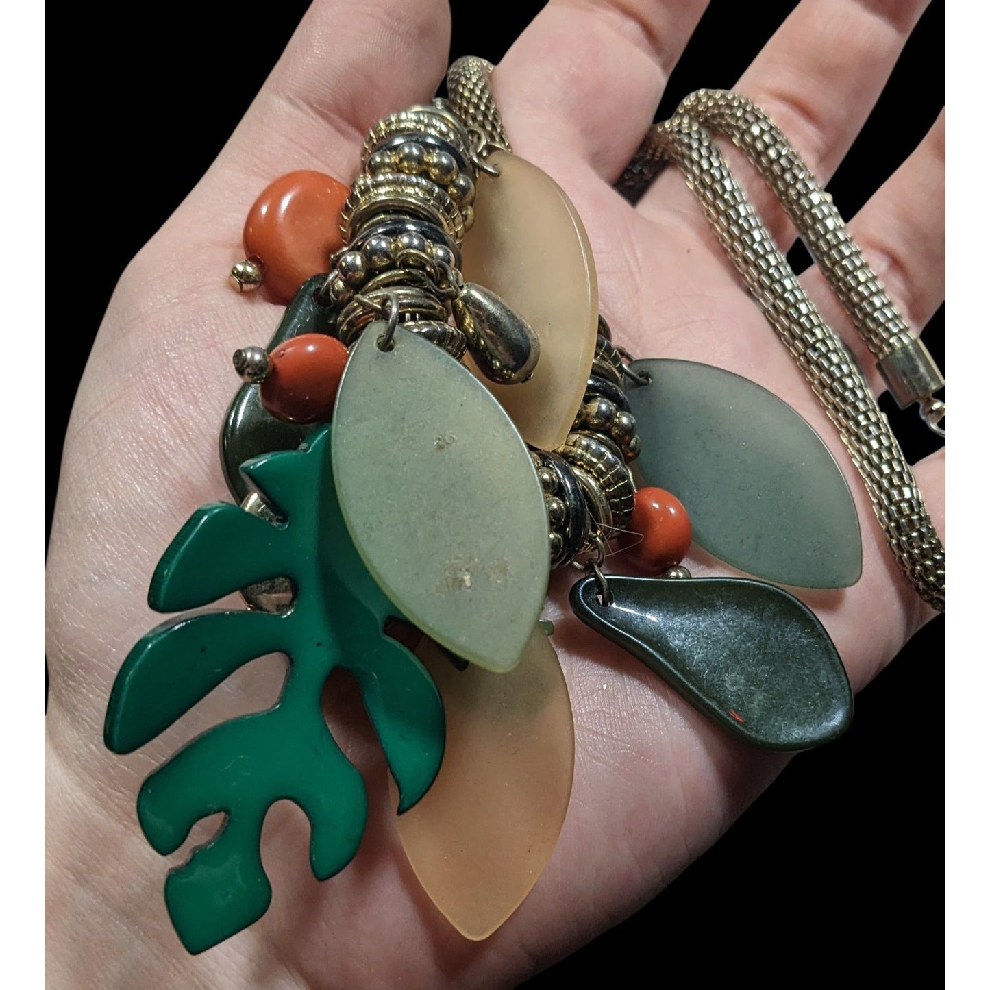 Tropical Jungle Chunky Leaf Charm Necklace