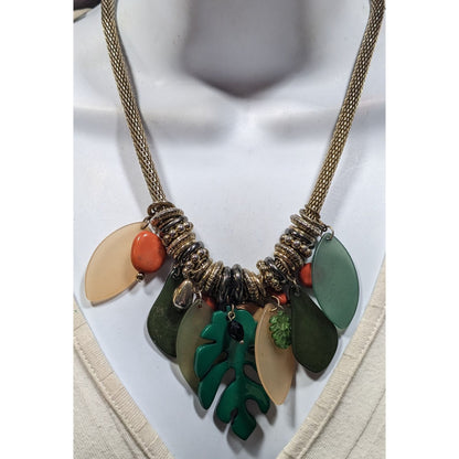 Tropical Jungle Chunky Leaf Charm Necklace