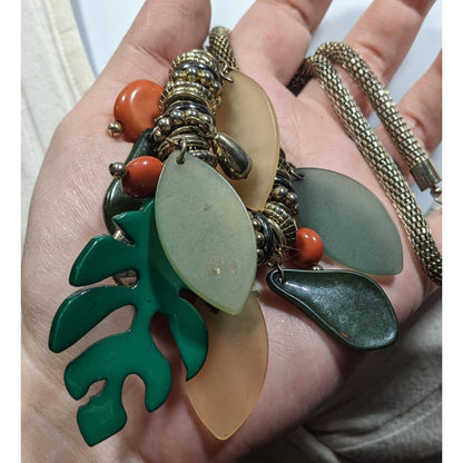 Tropical Jungle Chunky Leaf Charm Necklace