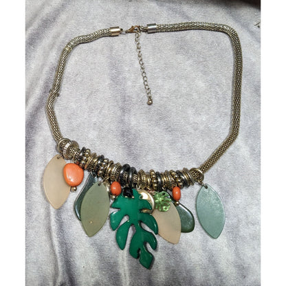 Tropical Jungle Chunky Leaf Charm Necklace