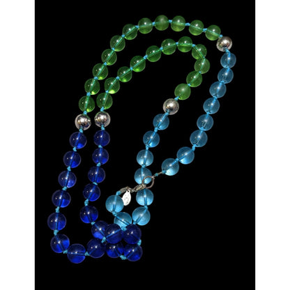 Vintage Robert Rose Blue And Green Glass Beaded Necklace