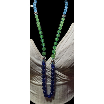 Vintage Robert Rose Blue And Green Glass Beaded Necklace