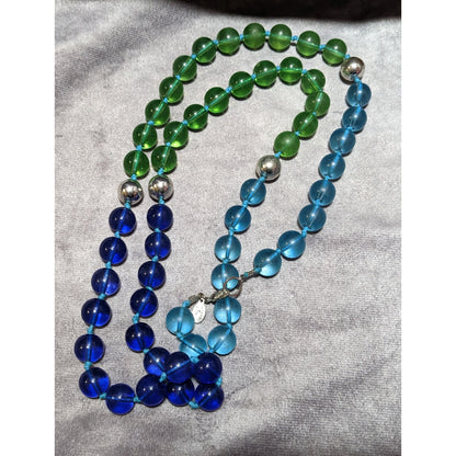 Vintage Robert Rose Blue And Green Glass Beaded Necklace