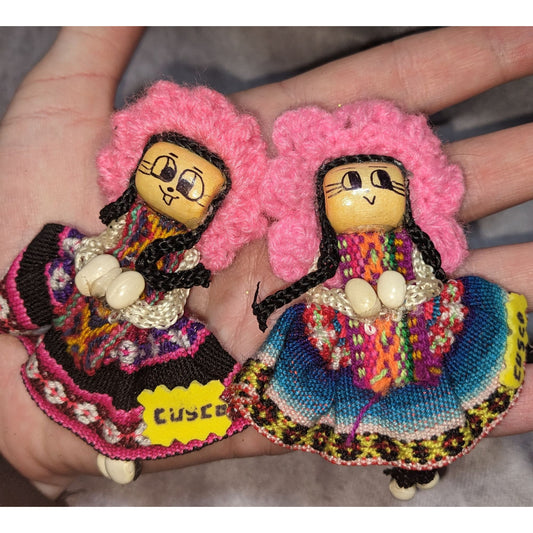 Handmade Peruvian Cusco Doll Magnets - Colorful Folk Art Keepsakes - Set Of 2 4" Tall