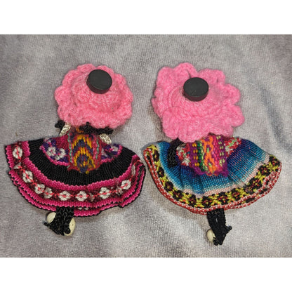 Handmade Peruvian Cusco Doll Magnets - Colorful Folk Art Keepsakes - Set Of 2 4" Tall