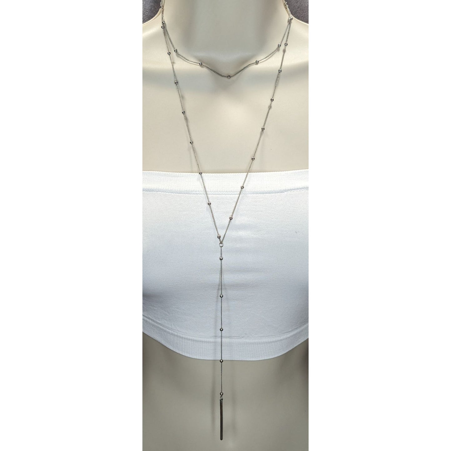 Minimalist Y2K Silver Layered Lariat Necklace Long Satellite Chain Bar Pendant