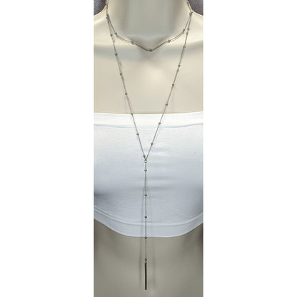 Minimalist Y2K Silver Layered Lariat Necklace Long Satellite Chain Bar Pendant