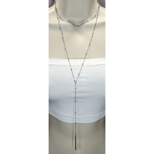 Minimalist Y2K Silver Layered Lariat Necklace Long Satellite Chain Bar Pendant