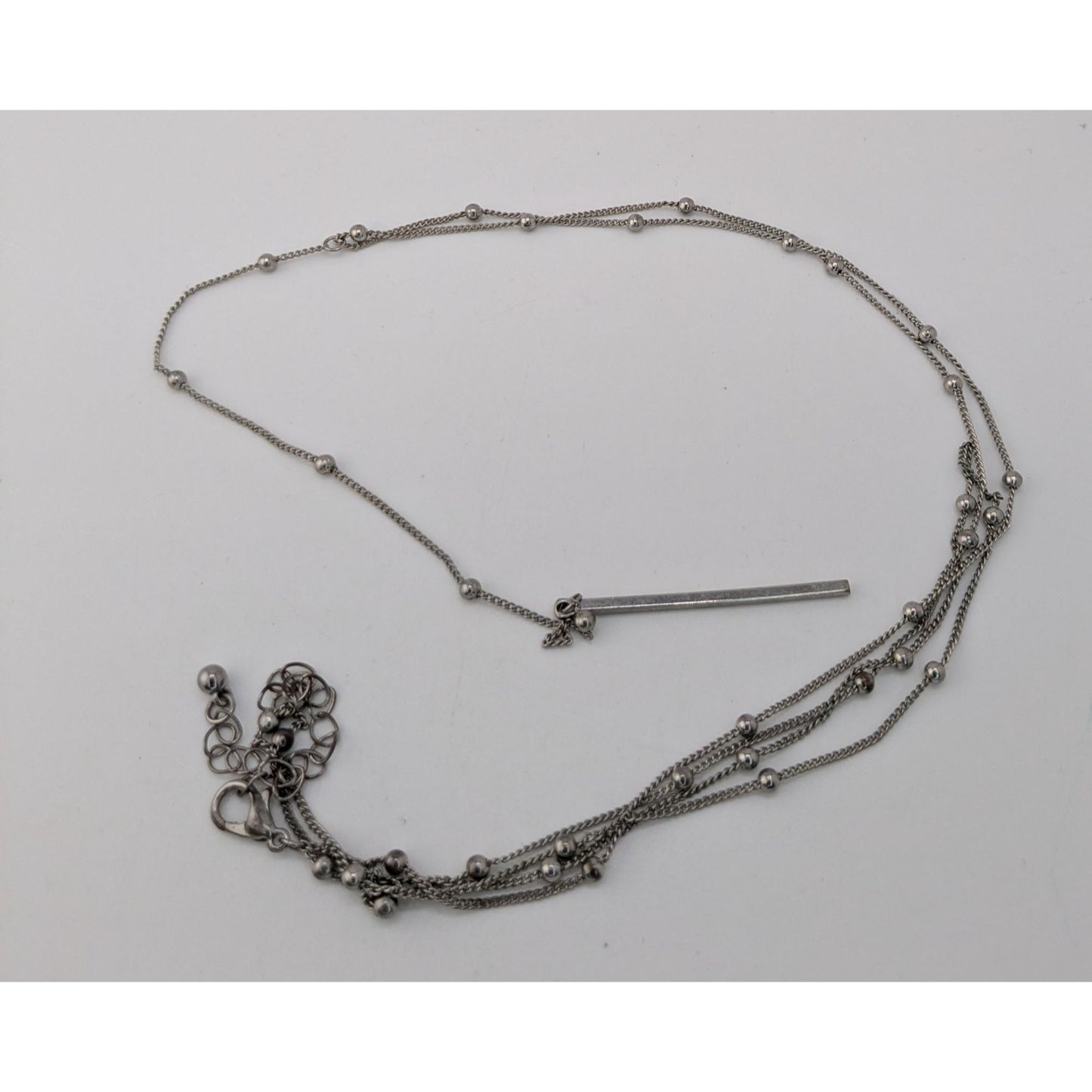 Minimalist Y2K Silver Layered Lariat Necklace Long Satellite Chain Bar Pendant