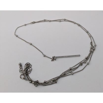 Minimalist Y2K Silver Layered Lariat Necklace Long Satellite Chain Bar Pendant