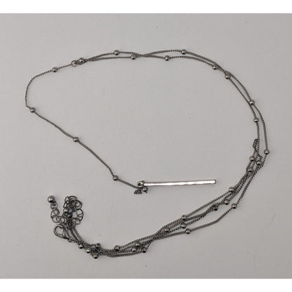 Minimalist Y2K Silver Layered Lariat Necklace Long Satellite Chain Bar Pendant