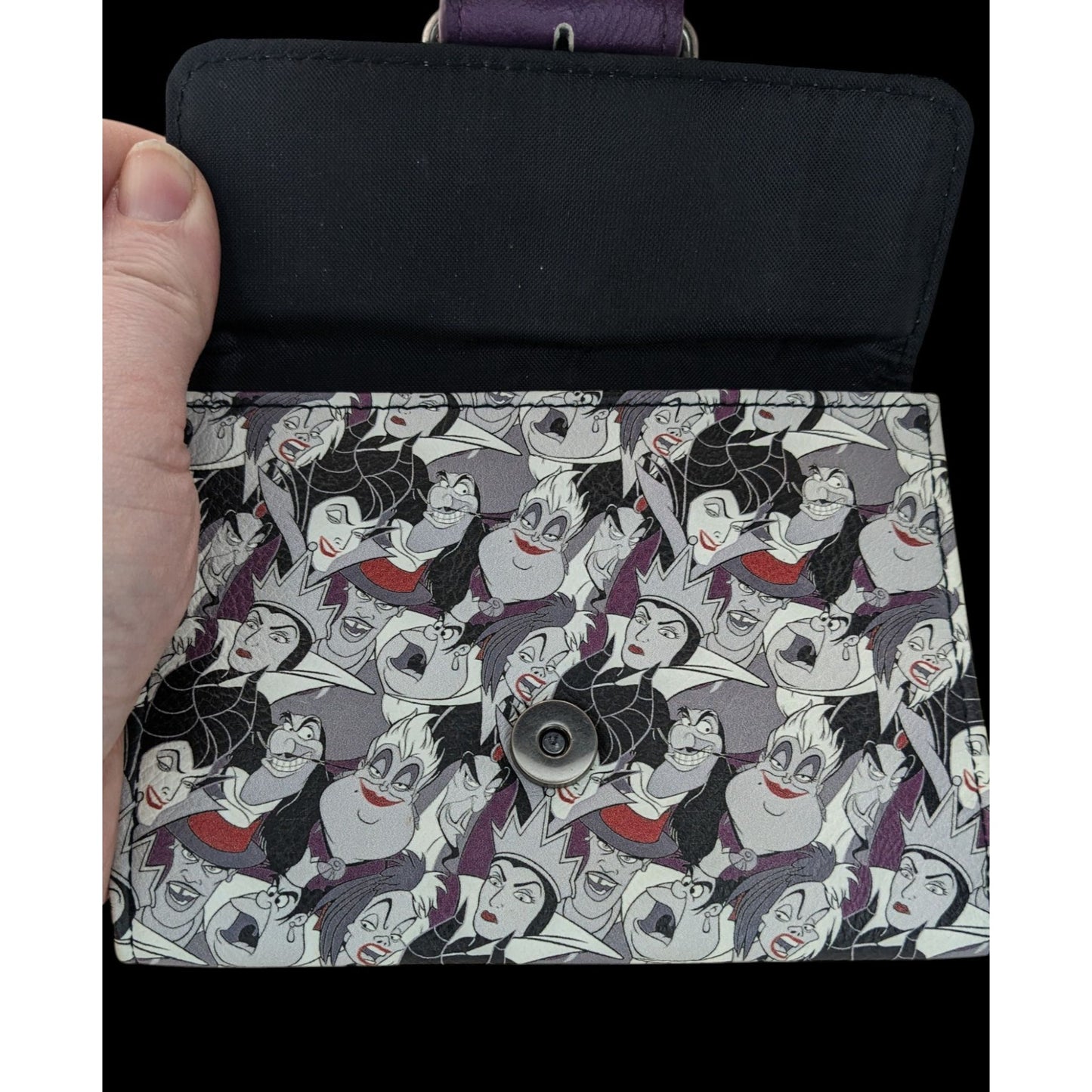 Disney Loungefly Villains Wallet 5.5x4 Simulated Leather Purple Snap Closure