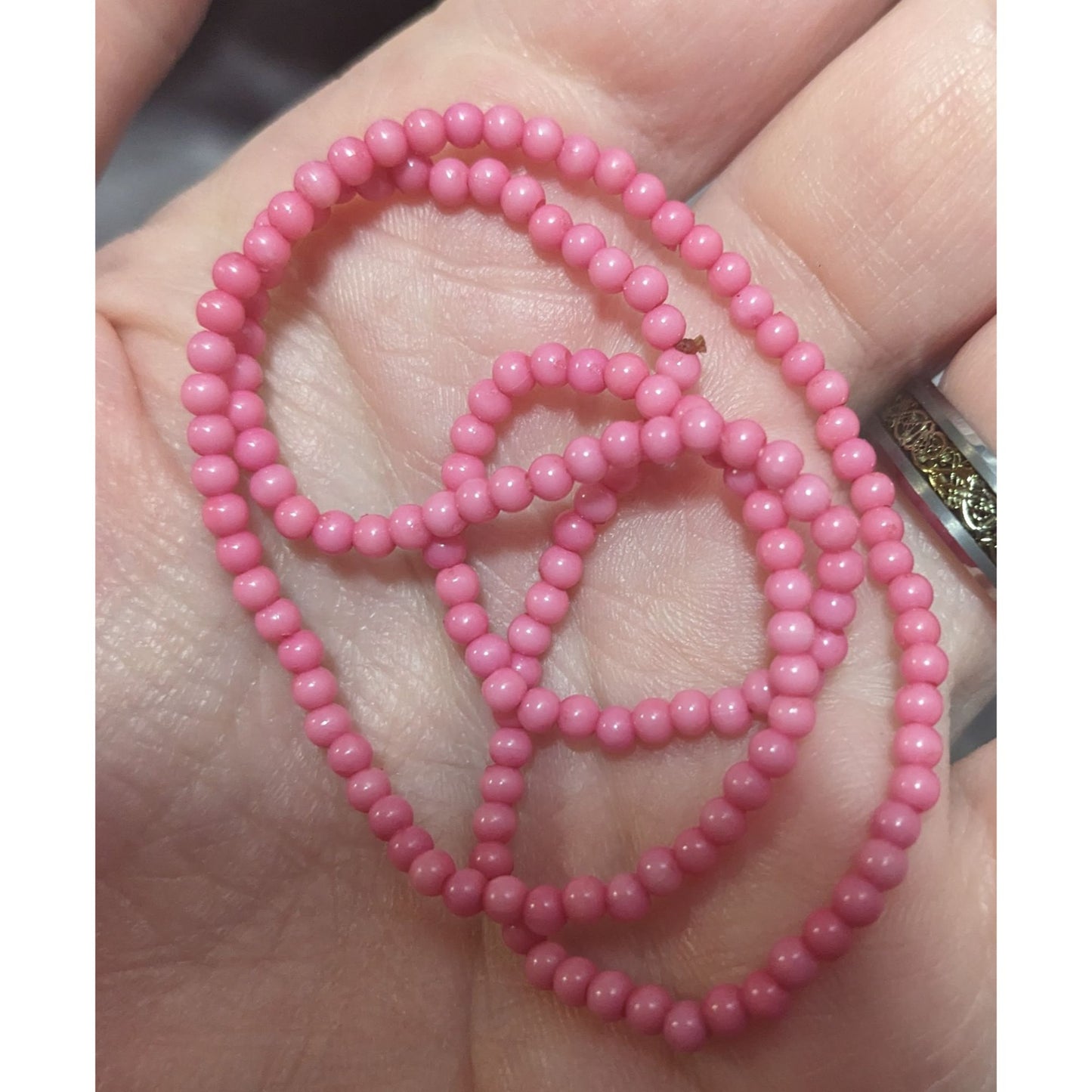 Simple Pink Seed Bead Casual Stretchy Necklace