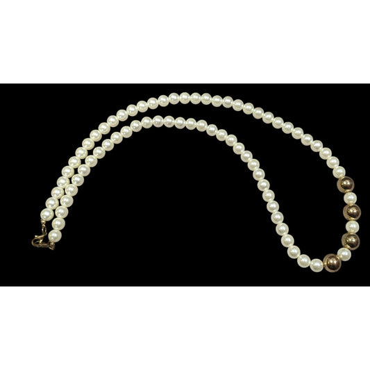 Vintage Elegant Glam Faux Pearl Necklace With Gold Tone Accents