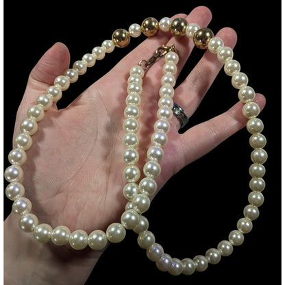 Vintage Elegant Glam Faux Pearl Necklace With Gold Tone Accents