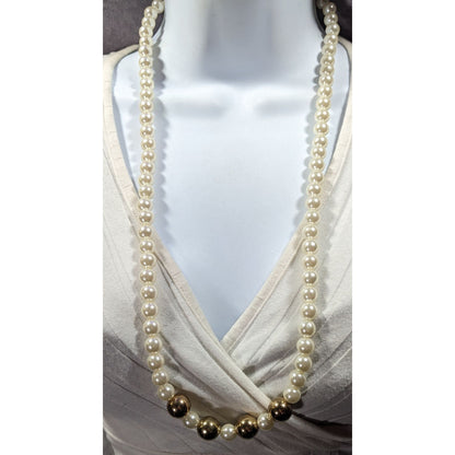 Vintage Elegant Glam Faux Pearl Necklace With Gold Tone Accents