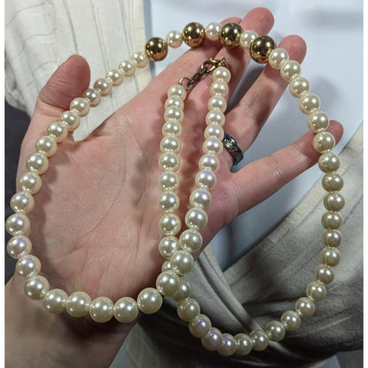 Vintage Elegant Glam Faux Pearl Necklace With Gold Tone Accents