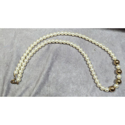 Vintage Elegant Glam Faux Pearl Necklace With Gold Tone Accents