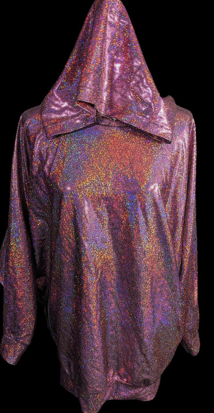 American Apparel Pink Rainbow Prismatic Hooded Poncho With Pockets
