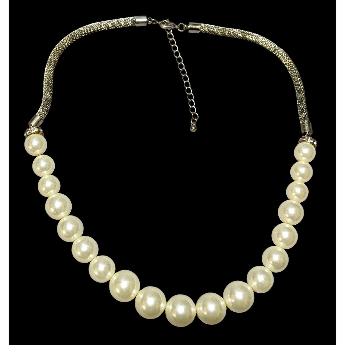 Vintage Retro Mesh Tube Faux Pearl Necklace