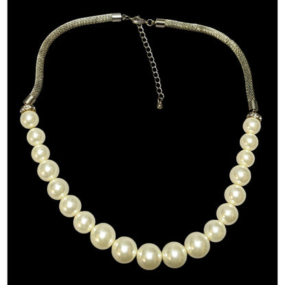 Vintage Retro Mesh Tube Faux Pearl Necklace