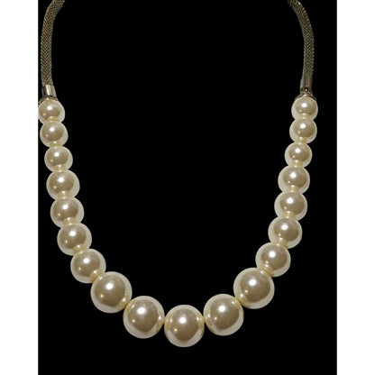 Vintage Retro Mesh Tube Faux Pearl Necklace