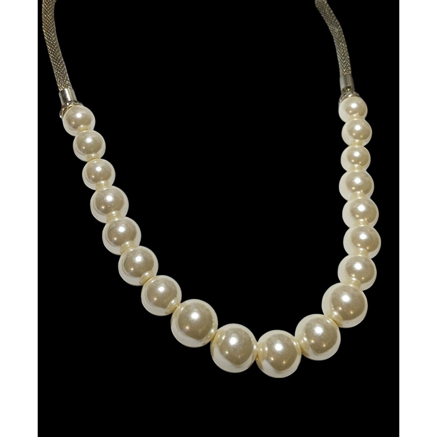 Vintage Retro Mesh Tube Faux Pearl Necklace