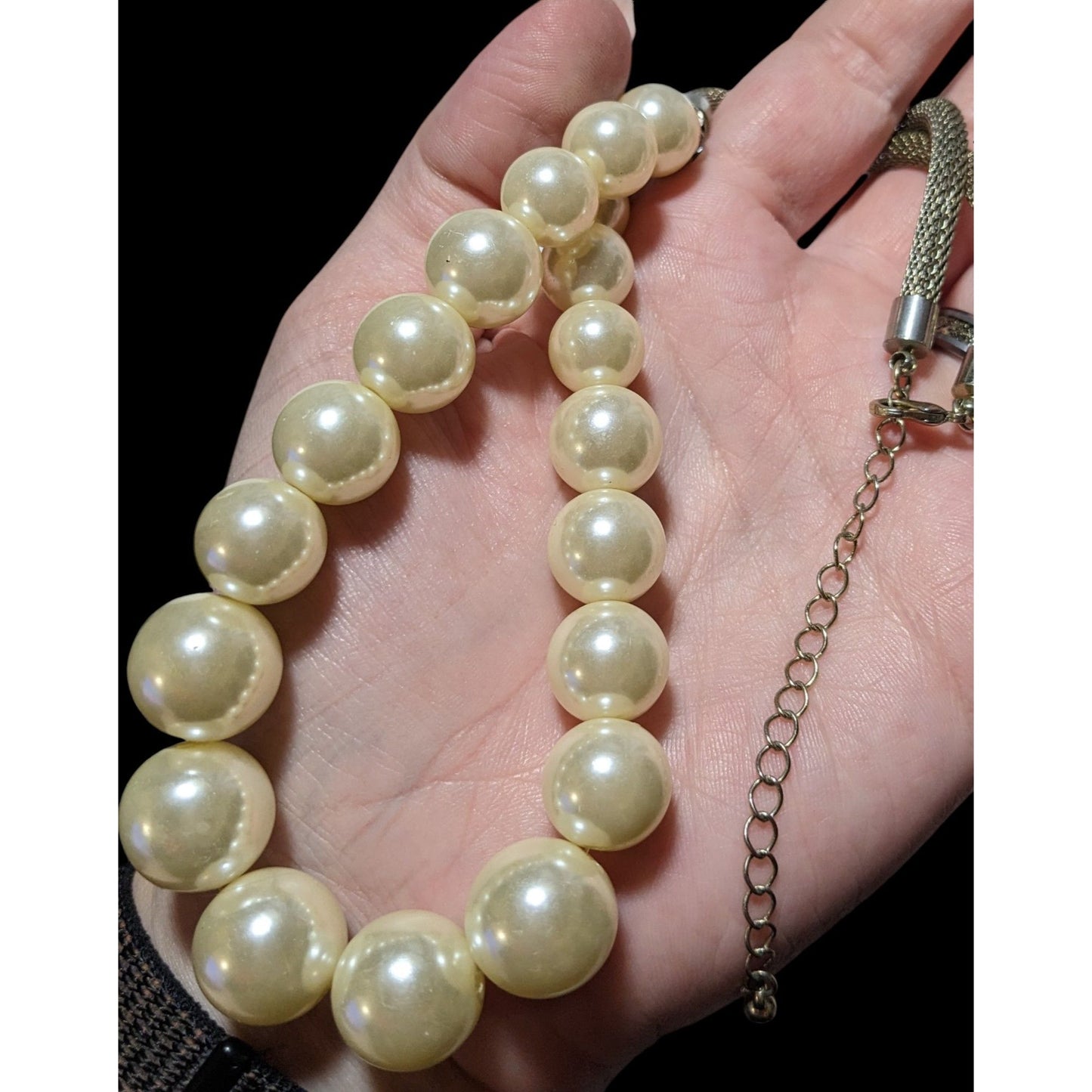 Vintage Retro Mesh Tube Faux Pearl Necklace