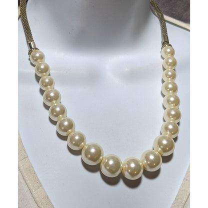 Vintage Retro Mesh Tube Faux Pearl Necklace