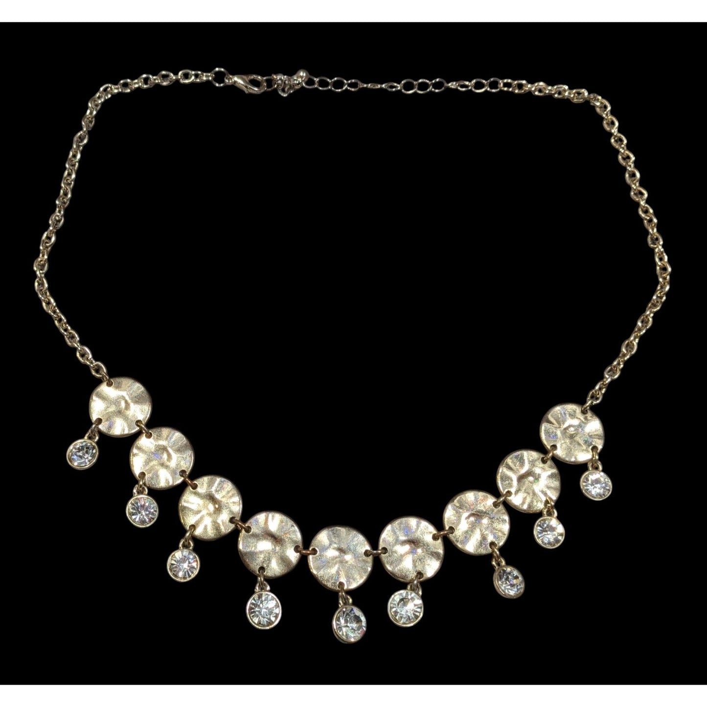 Brutalist Glam Gold Tone Charm Rhinestone Necklace