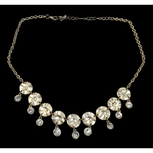 Brutalist Glam Gold Tone Charm Rhinestone Necklace