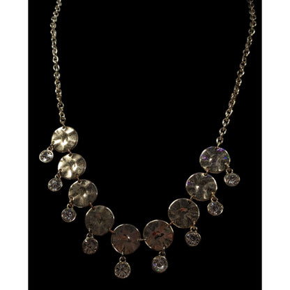 Brutalist Glam Gold Tone Charm Rhinestone Necklace