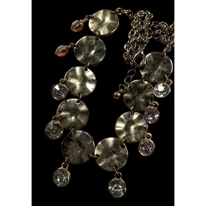 Brutalist Glam Gold Tone Charm Rhinestone Necklace