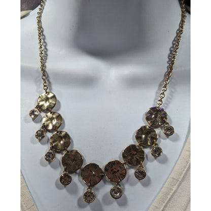 Brutalist Glam Gold Tone Charm Rhinestone Necklace