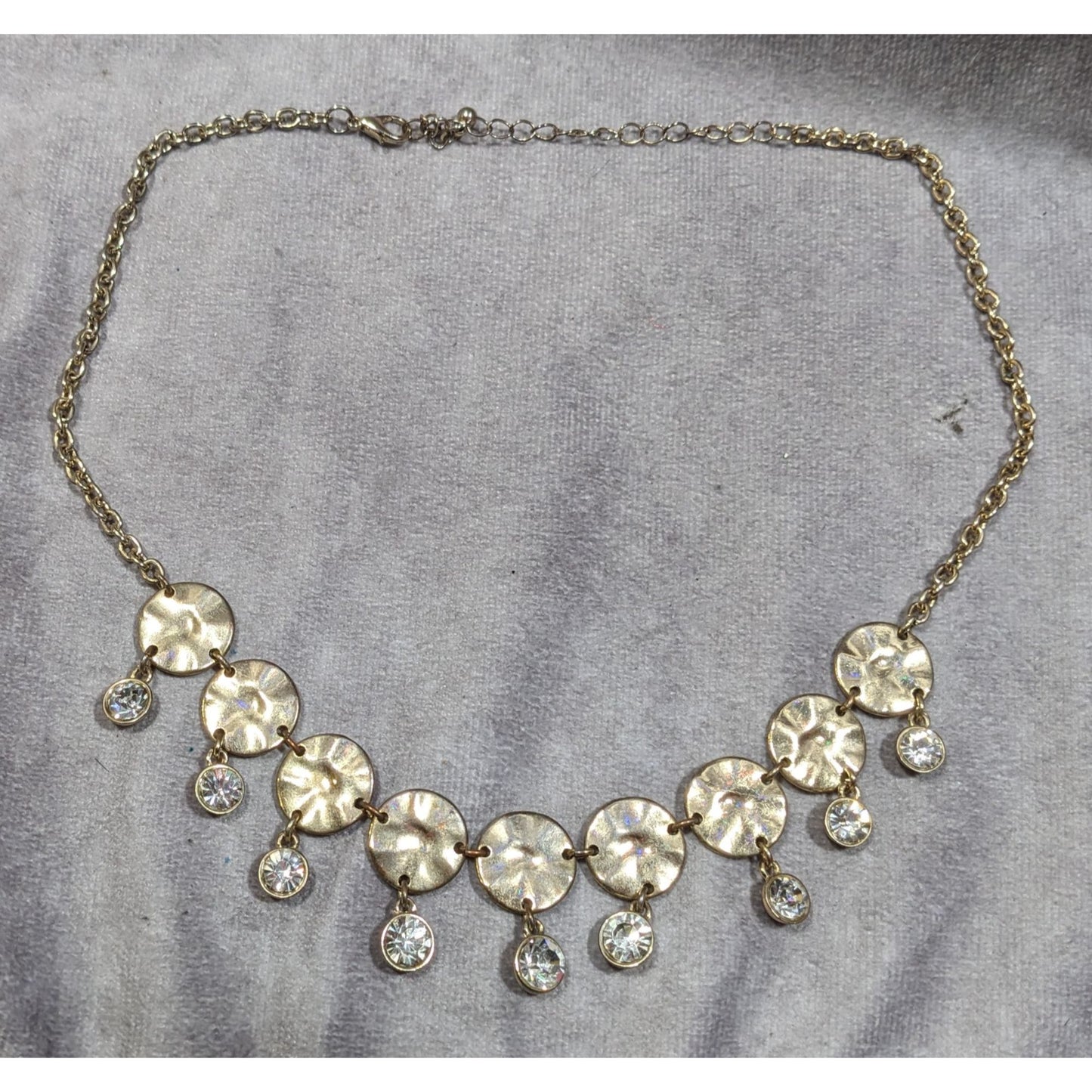Brutalist Glam Gold Tone Charm Rhinestone Necklace