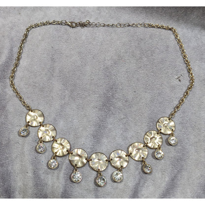 Brutalist Glam Gold Tone Charm Rhinestone Necklace