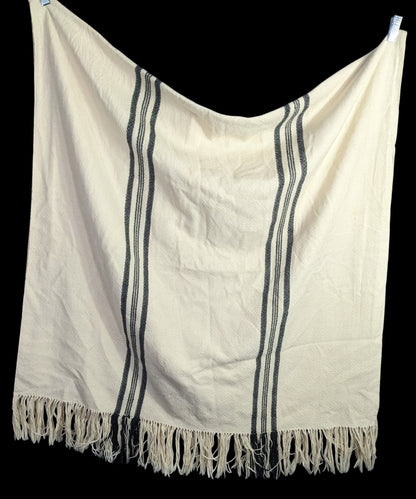 Apiece Apart Striped 100% Cotton Fringe Throw Blanket Shawl Made In Peru 39x72 OS
