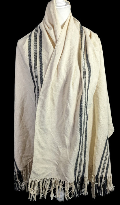 Apiece Apart Striped 100% Cotton Fringe Throw Blanket Shawl Made In Peru 39x72 OS