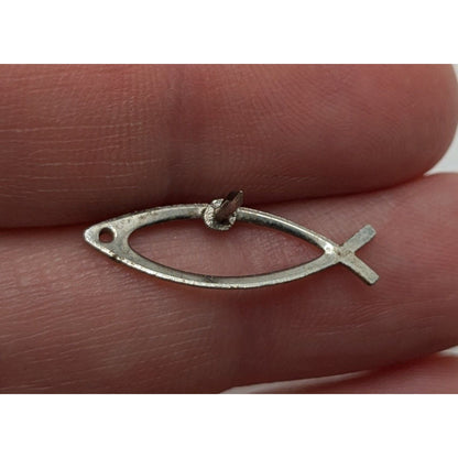 Christian Ichthys Jesus Fish Silver Tone Metal Lapel Pin 1 Inch Light Wear