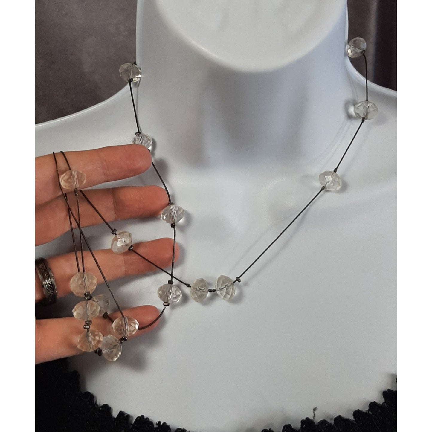 Elegant Abstract Crystal Beaded Station Necklace
