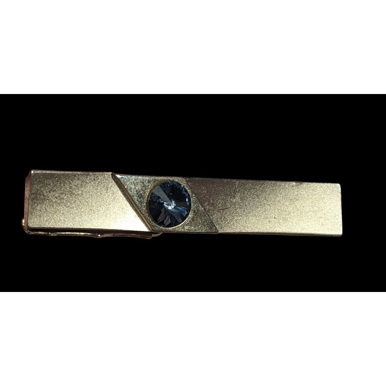 Vintage Foster Gold Tone Tie Clip With Grey Faceted Stone