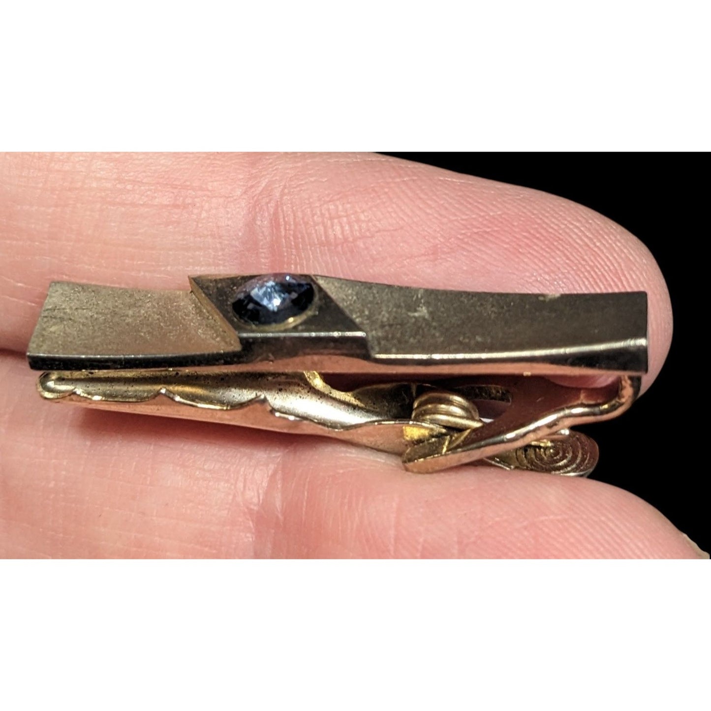 Vintage Foster Gold Tone Tie Clip With Grey Faceted Stone
